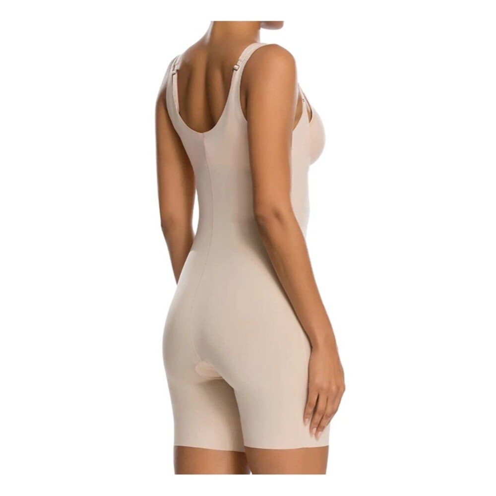 Spanx Thinstincts Open Bust Mid Thigh Bodysuit Shapewear Size Large Light Tan